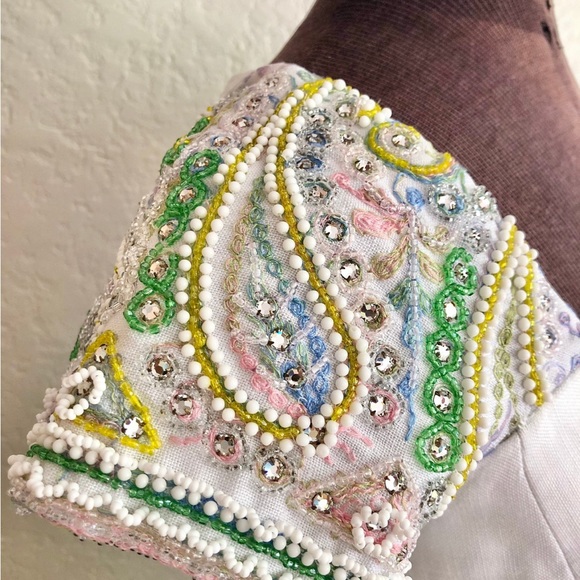 Vintage 1960’s Pat Sandler beaded white linen dress - Picture 9 of 10